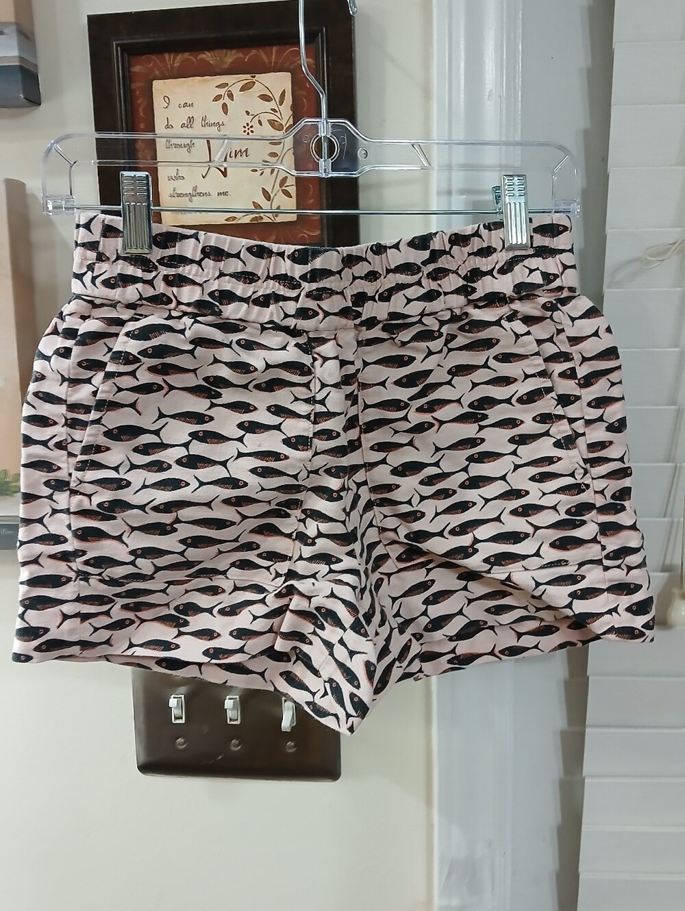 J.CREW Women's Chino Shorts XXS Fish Print Elastic Waist Pockets